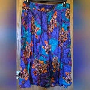 Vintage Psychedelic Floral Multicolor Midi Skirt  Academia Teacher Pockets Xl